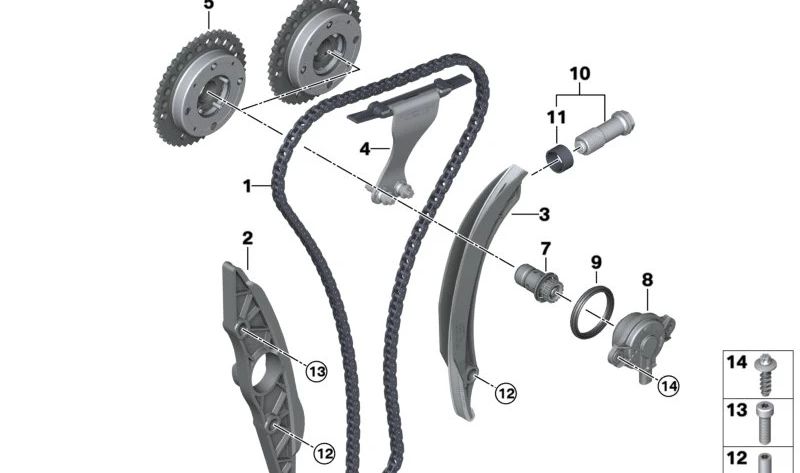 Ajustador de eixo de comando de escape OEM 11368695712 para BMW F70, U06, G20, G21, G22, G23, G26, G60, G61, G68, U11, U12, U10, G45, G06, F65, F66, U25. BMW originais.