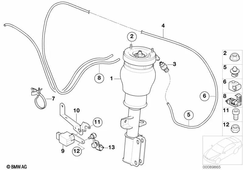 Amortiguador de aire delantero derecho para BMW E53 (OEM 37116757502). Original BMW