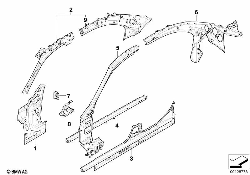 Soporte de tubo portador derecho para BMW Serie 5 E60, E60N, E61, E61N (OEM 41137111814). Original BMW