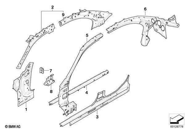 Soporte de tubo portador derecho para BMW Serie 5 E60, E60N, E61, E61N (OEM 41137111814). Original BMW