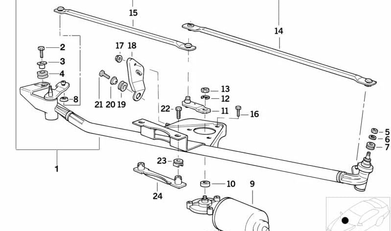 Brazo impulsor limpiaparabrisas OEM 61618353125 para BMW (Modelos compatibles: E36). Original BMW.