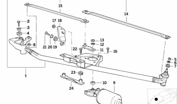 Brazo impulsor limpiaparabrisas OEM 61618353125 para BMW (Modelos compatibles: E36). Original BMW.