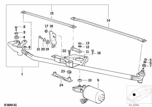 Mecanismo del limpiaparabrisas para BMW Serie 3 E36 (OEM 61618215988). Original BMW