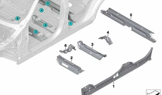 Travesaño superior derecho para BMW E71, E72 (OEM 41217181564). Original BMW.