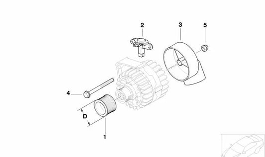 Polea del alternador OEM 12317570152 para BMW E82, E87, E88, E46, E90, E91, E92, E60, E61, E63, E64, E65, E66, E85. Original BMW.