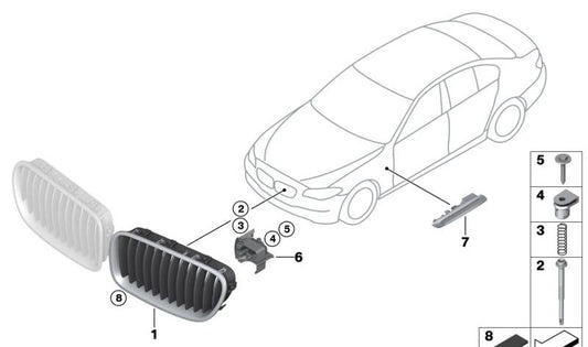 Rejilla embellecedora derecha para parachoques delantero OEM 51137412326 para BMW F10, F11, F18. Original BMW.