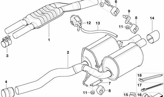 Silenciador trasero para BMW Serie 5 E60, E61 (OEM 18307544264). Original BMW