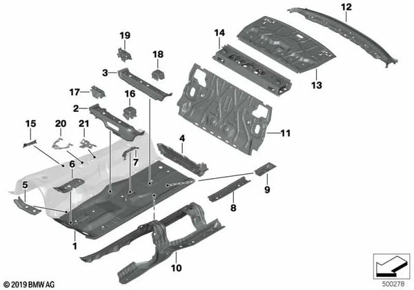 Bodenblech derecho para BMW Serie 5 F90, G30, G31 (OEM 41007444014). Original BMW.