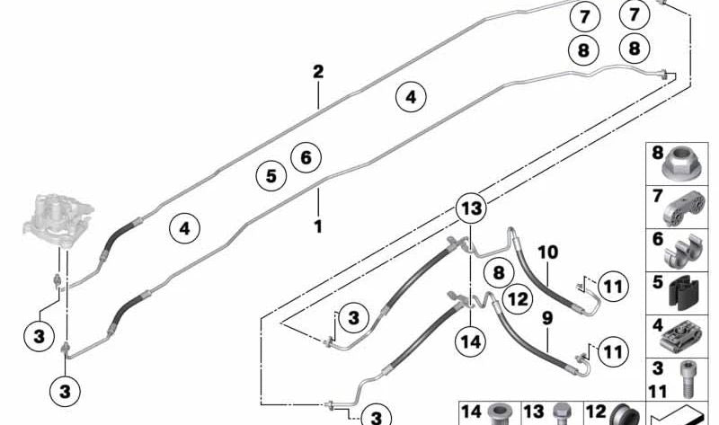 Tubería de presión OEM 37106796808 para BMW F12, F13. Original BMW.