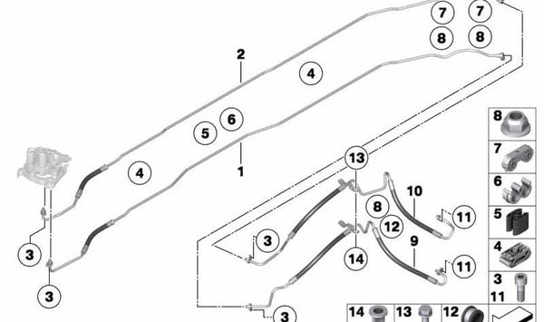 Tubería de presión OEM 37106796808 para BMW F12, F13. Original BMW.