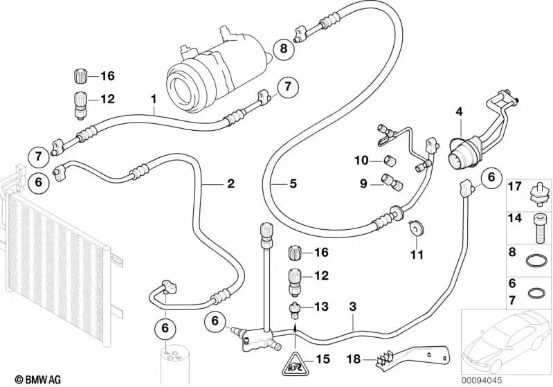 Conducto de Aspiración Evaporador-Compresor para BMW E46 (OEM 64536923957). Original BMW.