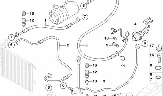 Kompressor-Kondenser-Druckrohr für BMW E46 (OEM 64536904775). Original BMW