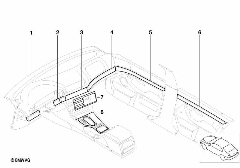 Moldura de puerta delantera derecha para BMW Serie 5 E39 (OEM 51412695578). Original BMW