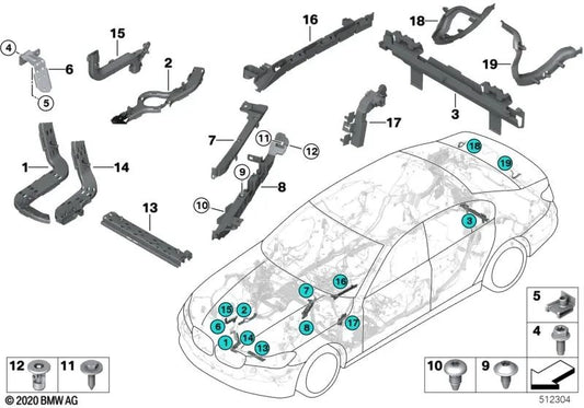 Marco de sellado superior derecho para BMW G30, G31, G38, G11, G12 (OEM 61139334792). Original BMW