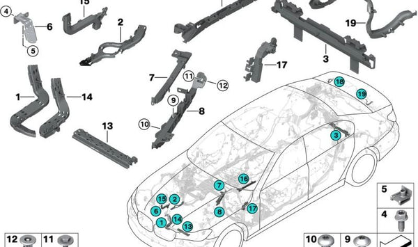 Marco de sellado parte inferior izquierda para BMW G30, G31, G38, G32, G11 (OEM 61139334787). Original BMW