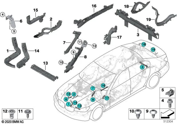 Guía de cables bisagra portón trasero izquierda para BMW G30N, G31, G31N (OEM 61139356481). Original BMW