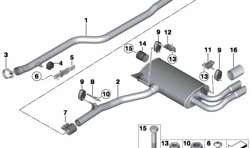 Silencioso trasero OEM 18308512524 para BMW F25 y F26. Original BMW.