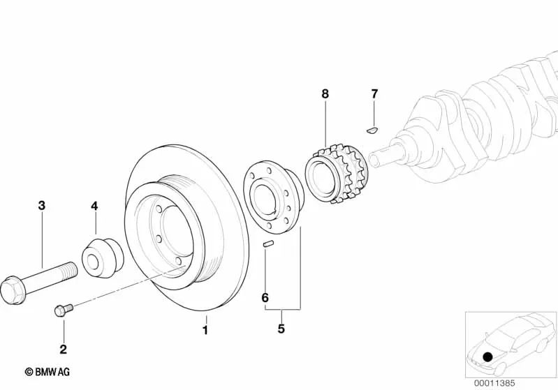 Amortiguador de vibraciones para BMW E46 (OEM 11231436307). Original BMW