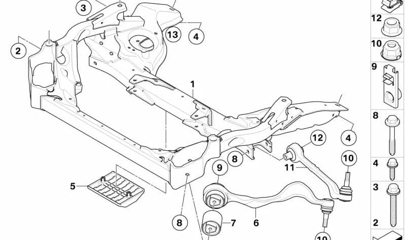 Subchasis delantero OEM 31116785639 para BMW E81, E82, E87, E90, E91, E92, E93, E84. Original BMW.