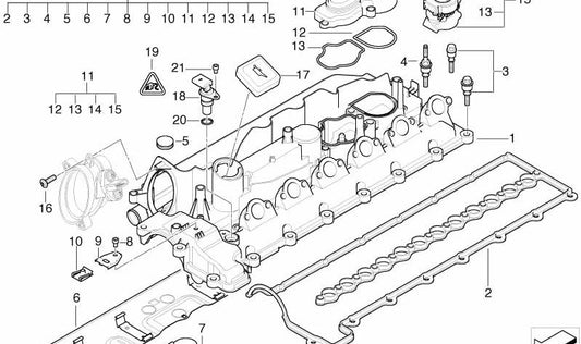 Tapa de Culata para BMW E46, E60, E61, E65, E83, E53 (OEM 11127799221). Original BMW