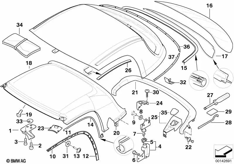 Listón de lluvia derecho para BMW Serie 3 E46, Serie 5 E39 (OEM 54218397670). Original BMW