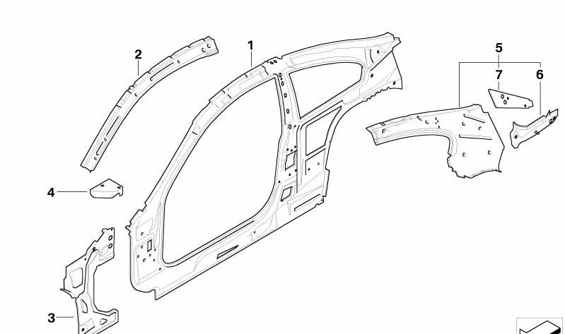 Refuerzo inferior del pilar C derecho OEM 41217120032 para BMW E63, E64. Original BMW.