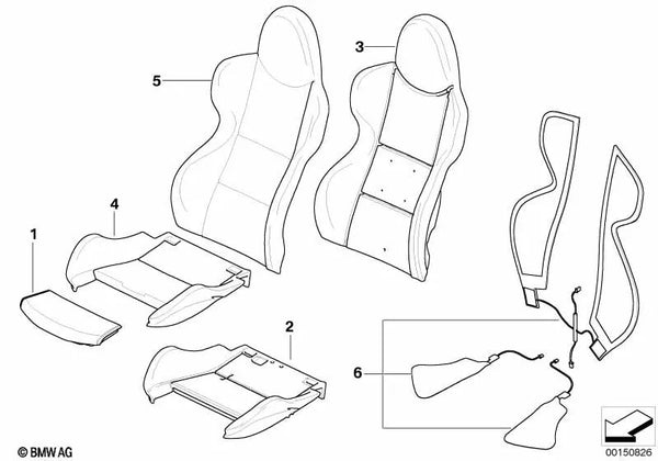 Funda de asiento de cuero derecha para BMW Z4 E85, E86 (OEM 52108040724). Original BMW