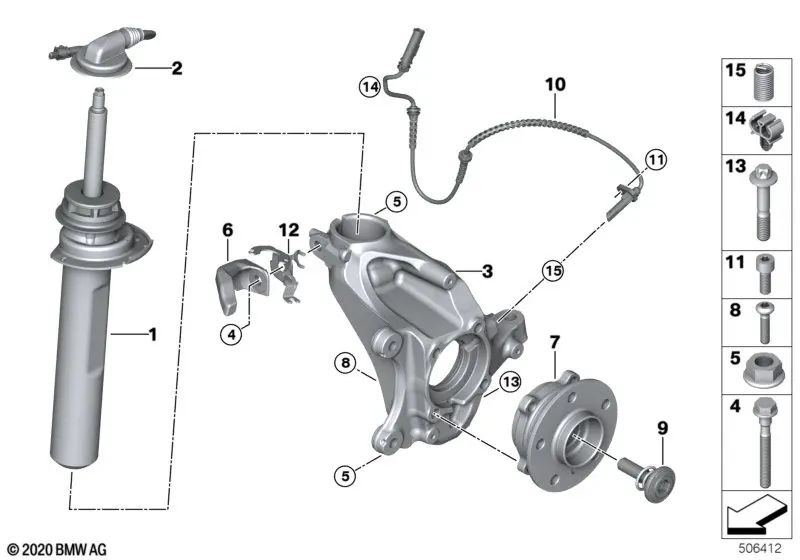 Right Pivot Bearing Drop Correction for BMW 1 Series F40, F52 2 Series F44, F45, F46 X1 F48, F49 X2 F39, MINI F54, F60 (OEM 31216876852). Original BMW