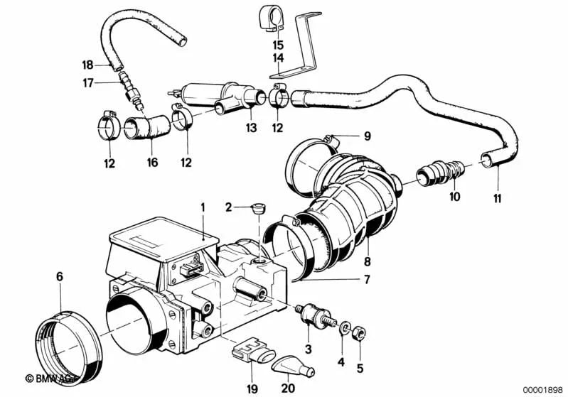 Pipe for BMW E30, E28 (OEM 11631276651). Genuine BMW.