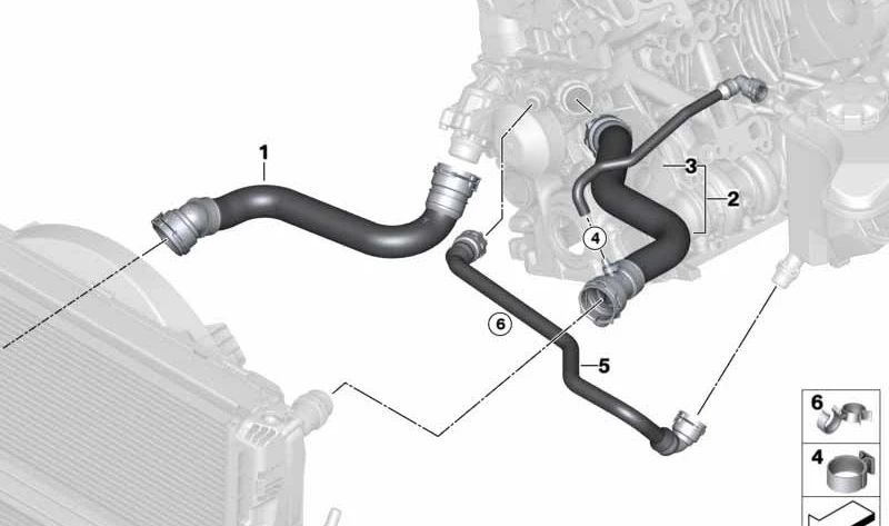 Manguera de bomba de refrigerante OEM 17127796871 para BMW E81, E82, E87, E88, E90, E91, E92, E93, E84. Original BMW.