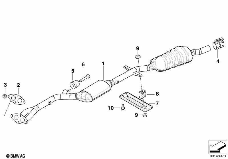 Tuberías de escape con silenciador previo para BMW E46 (OEM 18107525548). Original BMW.