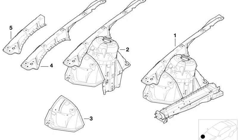 Sección parcial del paso de rueda delantero izquierdo para BMW Serie 3 E46 (OEM 41148234037). Original BMW