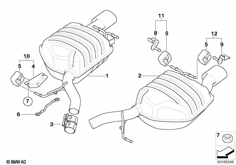 Silenciador trasero izquierdo para BMW E63N, E64N (OEM 18307804226). Original BMW.