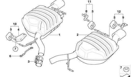 Silenciador trasero derecho para BMW E63N, E64N (OEM 18307804227). Original BMW