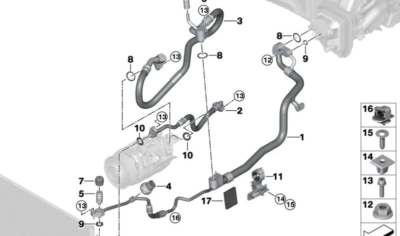 Conducto de Refrigerante Doble Tubo para BMW G30N, G31N, G11N, G12N, G14, G15, G16 (OEM 64539893010). Original BMW.