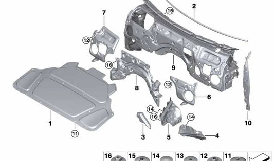 Placa de quadro esquerda OEM 51487433819 para BMW G20, G21, G28, G80, G81, G26. BMW original.