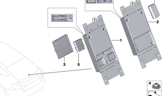 Caja de Comunicaciones Telemáticas 2 para BMW F20N, F21N, F22, F23, F87, F31N, F34, F80N, F32, F33, F82, F83, F06N, F12N, F13N, G14, G15, I01N, I12N, I15, G29 (OEM 84105A0FC28). Original BMW.