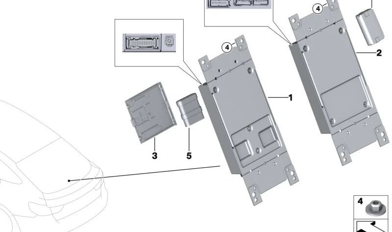 Tapón de unidad de control para BMW Serie 1 F20, F21, F52, Serie 2 F22, F23, F45, F46, F87, Serie 3 F30, F31, F34, F35, F80, Serie 4 F32, F33, F36, F82, F83, Serie 6 F06 (OEM 84109267244). Original BMW