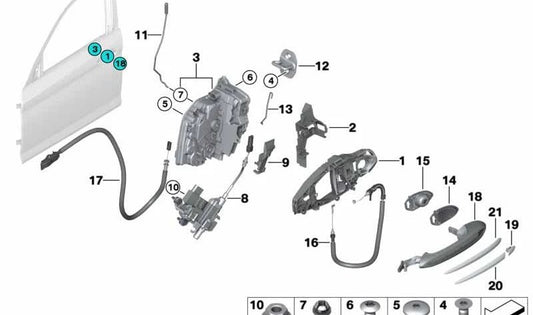 Propulsión para cierre suave delantero izquierdo para BMW Serie 5 F90, G30, G31, G38 (OEM 51215A36EC7). Original BMW