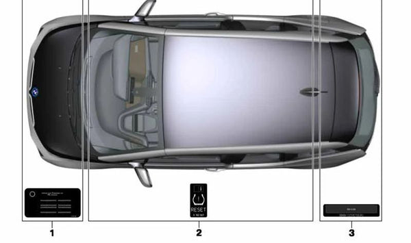 Etiqueta de advertencia tapa de servicio OEM 51717368329 para BMW F30, i3, I01. Original BMW.