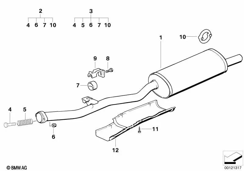 Muffler mounting kit for BMW 3 Series E36 (OEM 18210146610). Genuine BMW