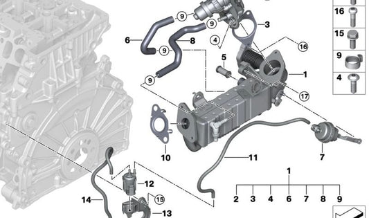 Vacuum pump for BMW 2 Series F45, F46, X1 F48, X2 F39, MINI F54, F55, F56, F57, F60 (OEM 11718570803). Original BMW