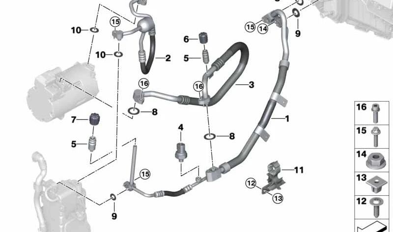 Tubería de succión del evaporador-compresor para BMW X5 G05 (OEM 64539354575). Original BMW