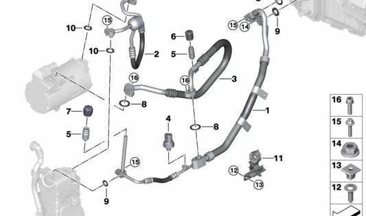 Tubería de succión del evaporador-compresor para BMW X5 G05 (OEM 64539354575). Original BMW