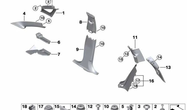 Cubierta para pilar B derecho OEM 51437402672 para BMW Serie 2 Active Tourer (F46). Original BMW.