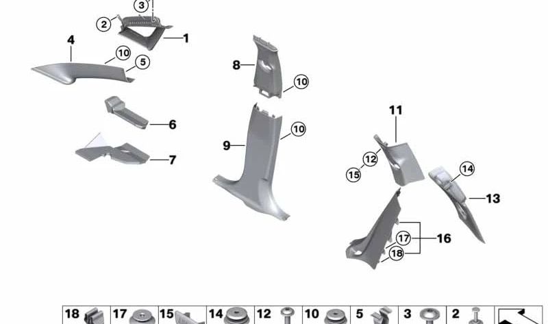 Left D-pillar trim for BMW 2 Series F46, F46N (OEM 51437402667). Original BMW