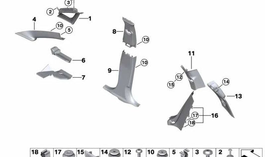 Colonne de droite D Embeloder pour BMW F46, F46N (OEM 51437373428). BMW d'origine