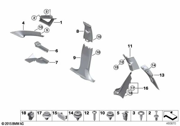 Cubierta de columna C superior derecha para BMW Serie 2 F46, F46N (OEM 51437373426). Original BMW.