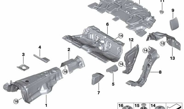 Aislante acústico paso de rueda trasero izquierdo OEM 51487435747 para BMW F91, G14. Original BMW.