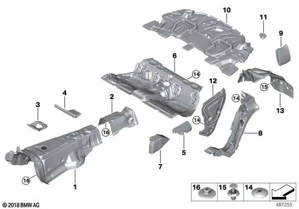 Aislamiento acústico lateral trasero izquierdo para BMW Serie 8 F92, G15 (OEM 51487436423). Original BMW.